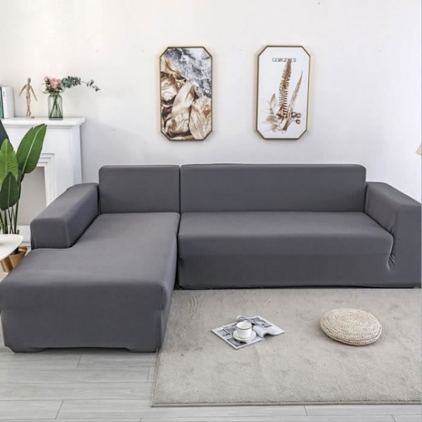 (Grå) L-formet hjørnesofatrekk - Polyester - Grå - 3+2 seter - Vaskbart gray