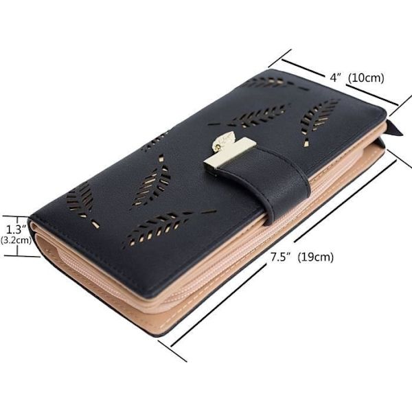 Damepung - Læder - Bifold - Sort - Multi-kort - Lynlåslukning Black
