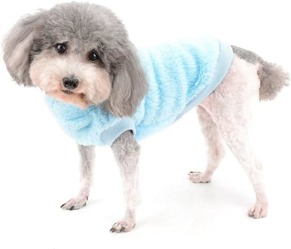 Fleece Pullover til Små Hunde, Varm, Blød og Plysset Vinterfrakke med D-Ring til Sele, Blå, Lille