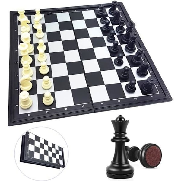 32 cm foldbart magnetisk skaksæt Black and White