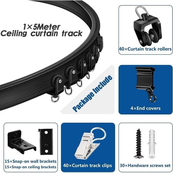 (Sort) Foldbar gardinstang - LECOO - 5 meter - Fleksibel - Robust - Sort Black