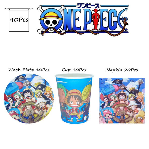 One Piece Luffy Festservis Kompletta set Födelsedagsfesttillbehör Pojkar Flickor Festdekoration Festlig Familjepresenter Picknickpresenter A 40Pcs