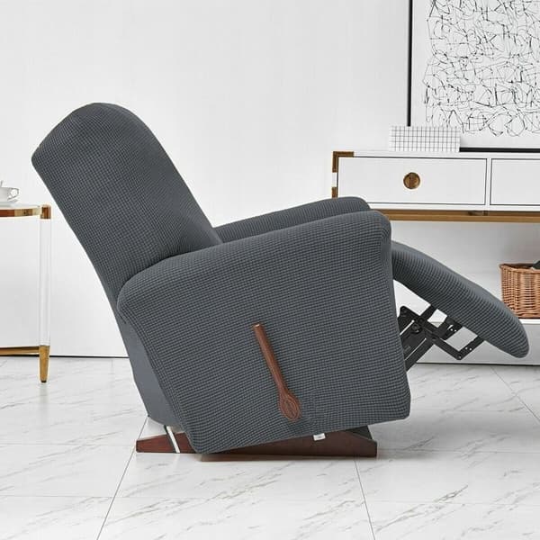 Sofföverdrag, Set med 4 Stretch Relaxfåtöljöverdrag med Mörkgrå Jacquard