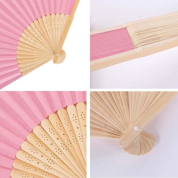(Rosa) Fläkt - Bröllop - 12 st - Vikbar - Rosa - Bambu och papper - 37x21 cm Pink