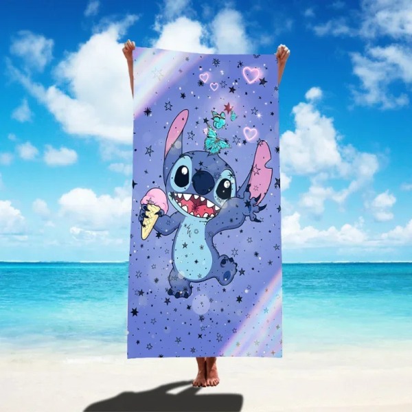 Disney Lilo & Stitch Badhandduk Tecknad Mjuk Absorberande Snabbtorkande Strandhanddukar Kawaii Anime Angel Stitch 3D Print Badhanddukar 14 Thick style 75x150cm