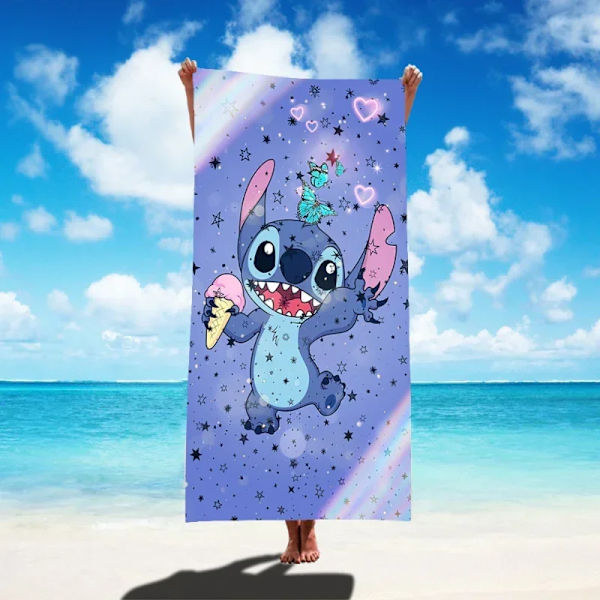 Disney Lilo & Stitch Badhandduk Tecknad Mjuk Absorberande Snabbtorkande Strandhanddukar Kawaii Anime Angel Stitch 3D Print Badhanddukar 2 Thin style 75x150cm