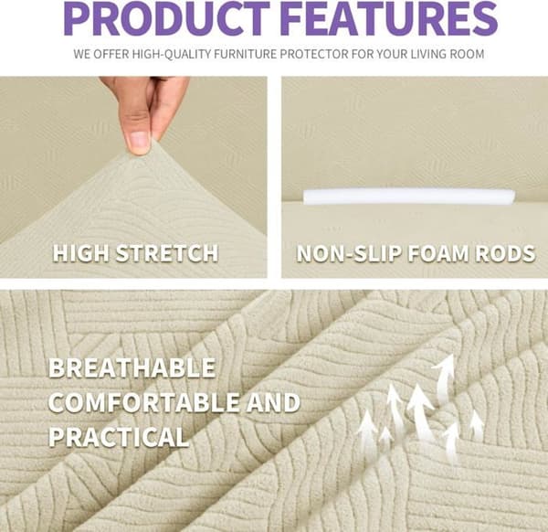 Stretch Fåtöljöverdrag, 2-sits Sofföverdrag med Armstöd, Hundsoffskydd, Vintersofföverdrag, Beige