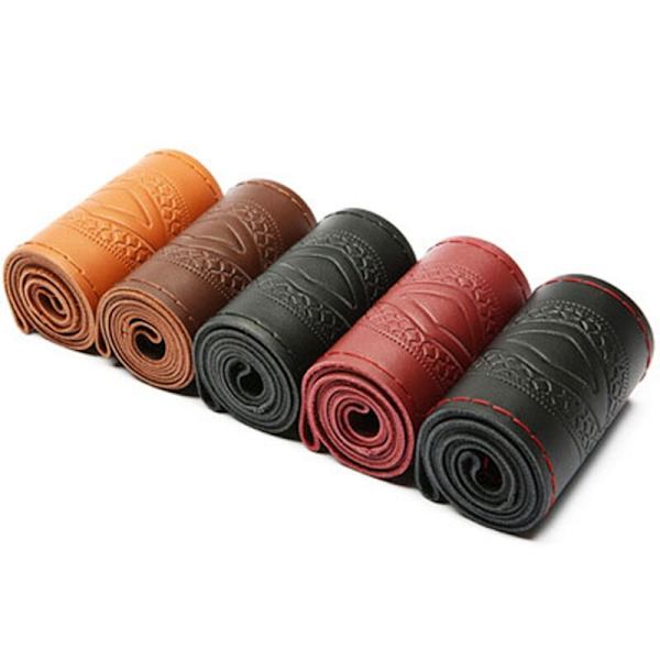 (C)Bil suv diameter 37/38cm Auto ratt- Cover Anti-halk prägling Läder Bil-styling Tillbehör Universal Braid Case passform C