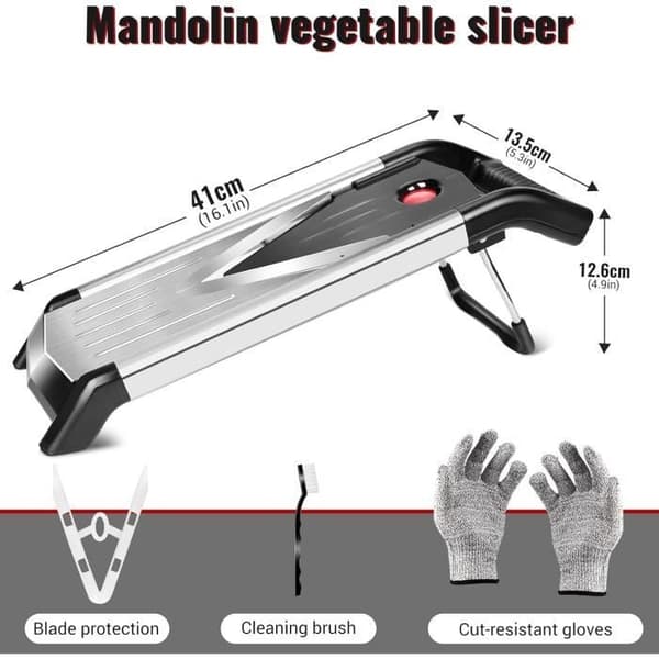 Professionel Køkken Mandolin - MASTERTOP - Rustfrit Stål - 5 V-Formede Blade - Skæring og Julienne