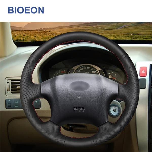 (Blå tråd) Håndsyet sort kunstlæder PU ratdæksel til Hyundai Tucson 2004 2005 2006 2007 2008 2009 2010 Blue Thread