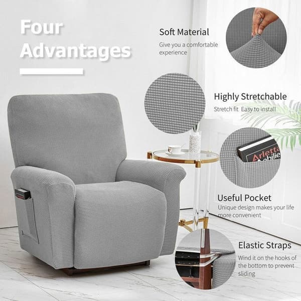 Sofföverdrag, Set med 4 Stretch Relaxfåtöljöverdrag med Ljusgrå Jacquard