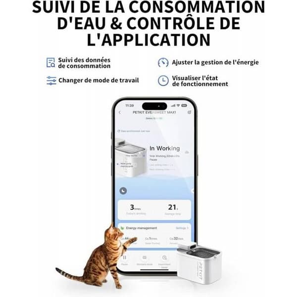 (sort) Vandfontæne - Petkit - Eversweet Max Smart - Sort - Indendørs - 83 dages batterilevetid black