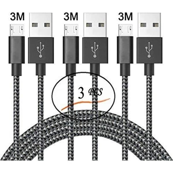 [3-pack] 3M Micro USB-kabel, Micro USB-laddningskabel för Samsung Galaxy S7 Edge S6 S5 S4 S3, Note 5, WIKO, ASUS, HUAWEI, HTC, LG