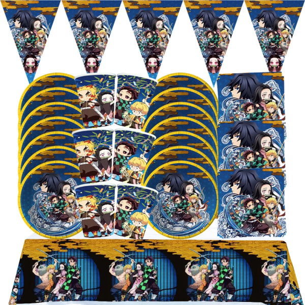 Kimetu No Yaiba Barn Födelsedagsfest Dekoration Bordsservis Papperskoppar Tallrikar Servetter Demon Slayer Tema Baby Shower Pojkar Tillbehör BPXZ-80PCS