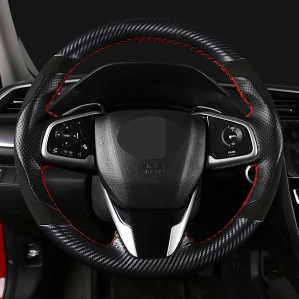 (stil 1) DIY svart äkta läder mocka kolfiber cover för Honda Civic 10:e Gen 2016 2017 2018 style 1