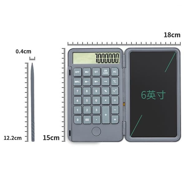Taskulaskin 6,5 tuuman LCD-kirjoitusalustalla, 12-numeroinen peruslaskin kirjoitusalustalla