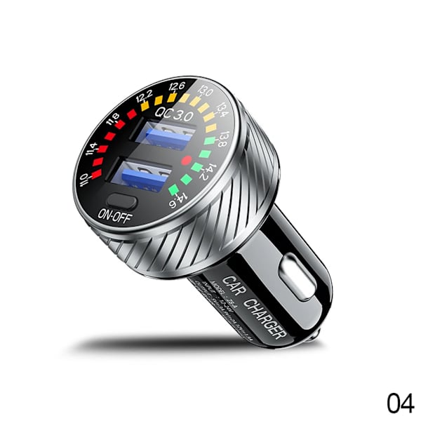 Billadapter för bil med dubbla QC 3.0 USB-portar, 18 W snabbladdning, LED-voltmeter med ON/OFF-knapp, 12 V-24 V, vattentät Silver