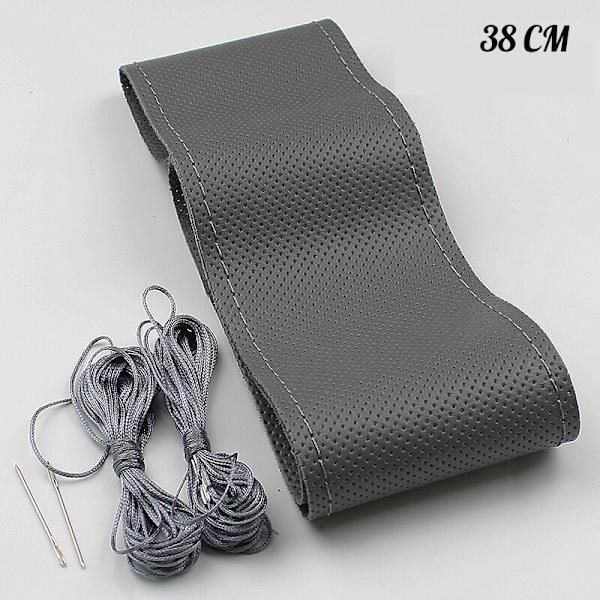 (B-Grå) Äkta läder 38 cm 36/40/42 cm 15 tum Bilratt Cover Universal Bilinredningstillbehör Interiöröverdrag B-Gray