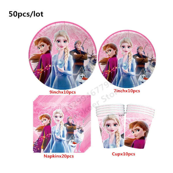 Nytt Frozen Princess Snow Queen-tema Grattis på födelsedagen Party Inredning Barn Flicka Festtillbehör Dekoration Servis set för 10-20 personer 81pcs