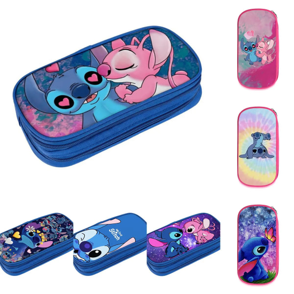 Ny Disney Stitch Stor kapacitet Pennväska Case Anime Figur Dubbellagers multifunktionell case studenter brevpapper barn Leksak 17