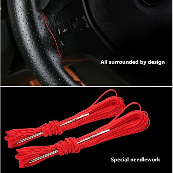 (Röd Tråd)38cm Rattskydd mjuk Artificia Läderfläta på bilens ratt med nål och gänga Inredningstillbehör Red Thread