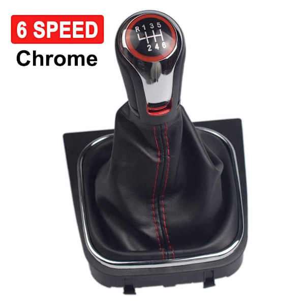 För VW Golf 6 Golf 5 A5 MK5 GTI GTD R32 2004-2008 Scirocco MT 5 6-växlad växlingsknopp Växelspak Damask Cover Krage-Krom-6 Speed-Stövel Chrome-6Speed-Boot
