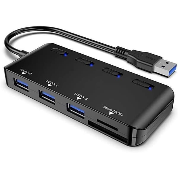 Atolla USB 3.0 Hub Strømskinne, Multi Port USB Adapter med SD/TF/Micro SD Kortlæser til Macbook/Notebook og Mere