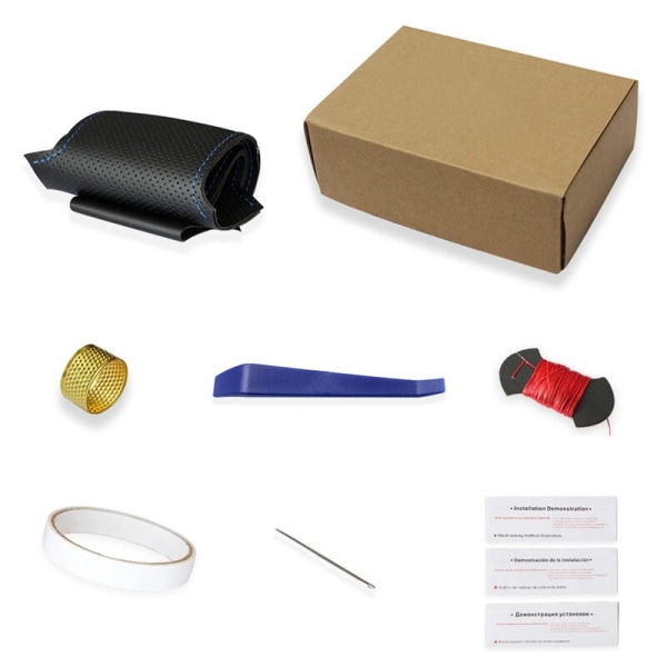 (Stil 3) Cover DIY Svart äkta lädermocka för Fiat Punto Bravo Linea 2007-2019 Qubo Doblo 2008-2015 Grande Punto Style 3