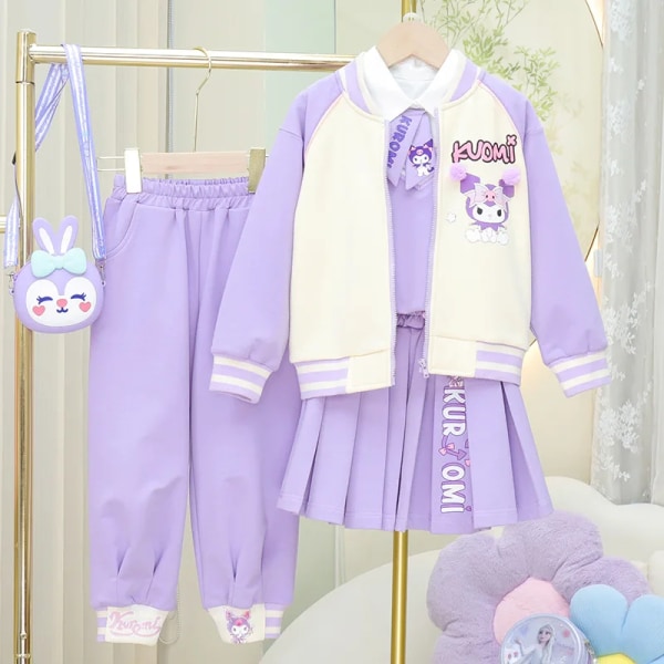 Anime Sanrios My Melody Kuromi Kawaii Autumn Winter Girl Tredelad Barnkostym Jk Plisserad kjol Skjorta Jacket Set Toddler Kuromi 12 140cm