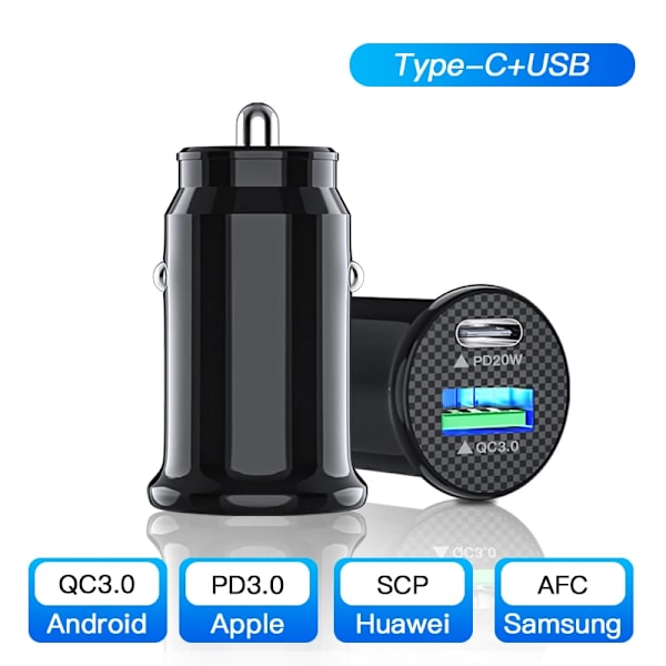 Randpow Snabbladdare QC3.0 USB Billaddare PD Typ C 20W Snabb Billaddare USB För iPhone Xiaomi Mobiltelefonladdare QC 3.0 Type C