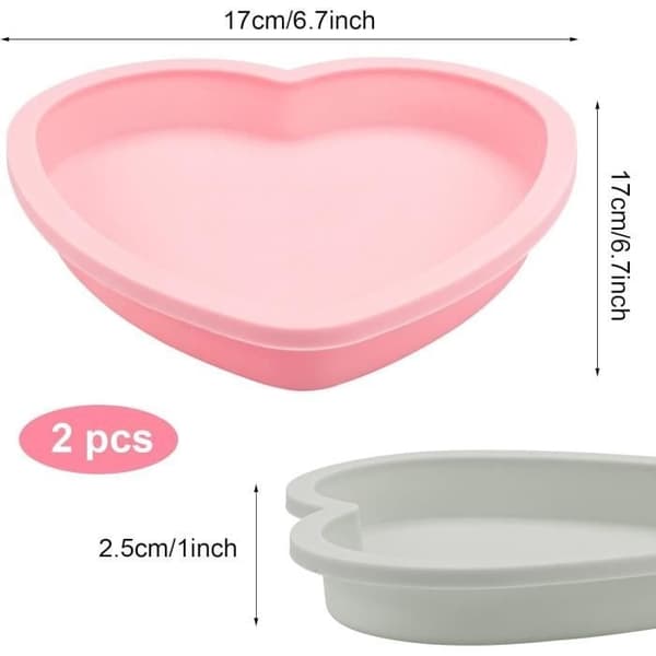 2 Hjerte Silikonform, 17cm Kjærlighetshjerte Kakeform, Non-Stick Hjerteform, Gjenbrukbar Silikon Hjerteform