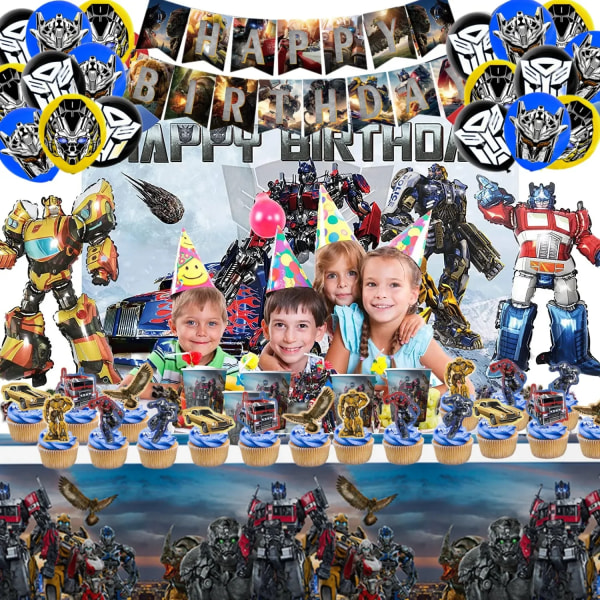 Transformers Födelsedagsdekoration Engångsserviser Set Ballong Bordsduk Tallrik Baby Shower Super Robot Present Festtillbehör BPXZZ-51PCS