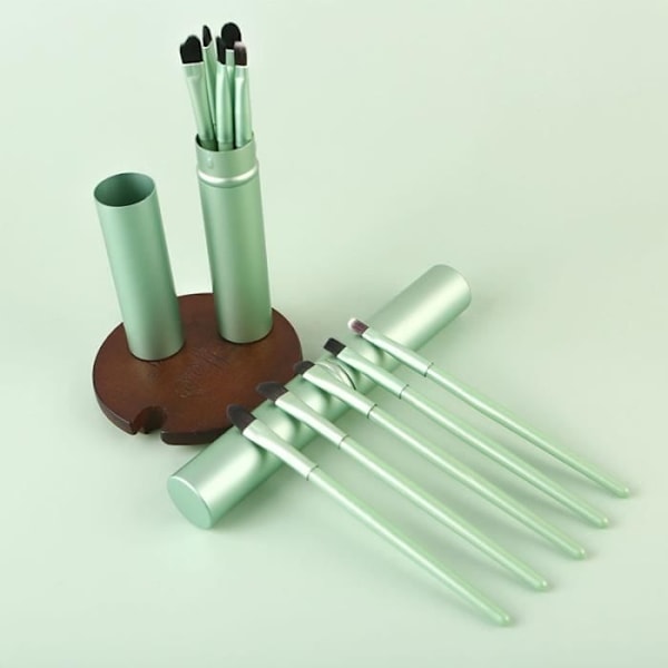 Grön aluminiumtub - Mini Ögonmakeup Borstset, 5 Delar, Portabelt, Resevänligt