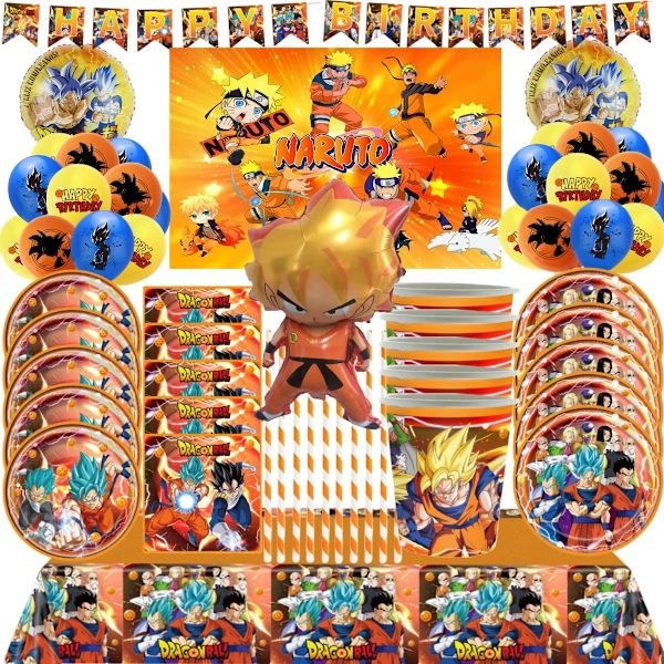 Dragon Ball Z Födelsedagsfest Dekoration Kopp Tallrik Servetter Baby Shower Son Goku Folie Ballonger Bakgrund Leksak Event Presentmaterial BPPXQZZ-76PCS