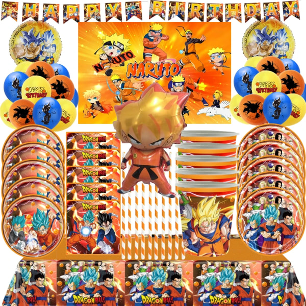 Dragon Ball Z Födelsedagsfest Dekoration Kopp Tallrik Servetter Baby Shower Son Goku Folie Ballonger Bakgrund Leksak Event Presentmaterial BPXQZ-65PCS