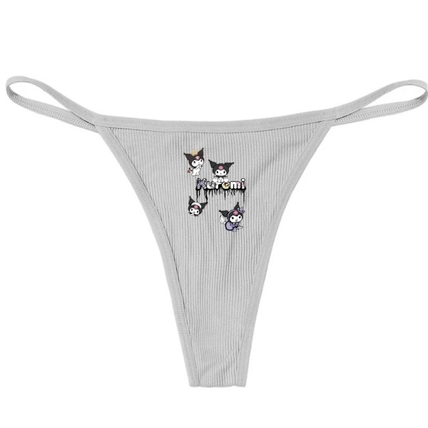 Hellokitty Ren bomull Tunn rem Sexig stringtrosa Låg midja Sömlös Anime Cartoon Kuromi Underkläder för kvinnor Enkla ribbade T-byxor GREY 5 M