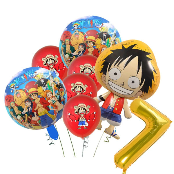 Ny ballong i ett stycke Luffy Födelsedagsfest Dekoration Tecknad ballonger Aluminiumfolie Rund tecknad figur Festtillbehör Presenter Balloons-8pcs-8