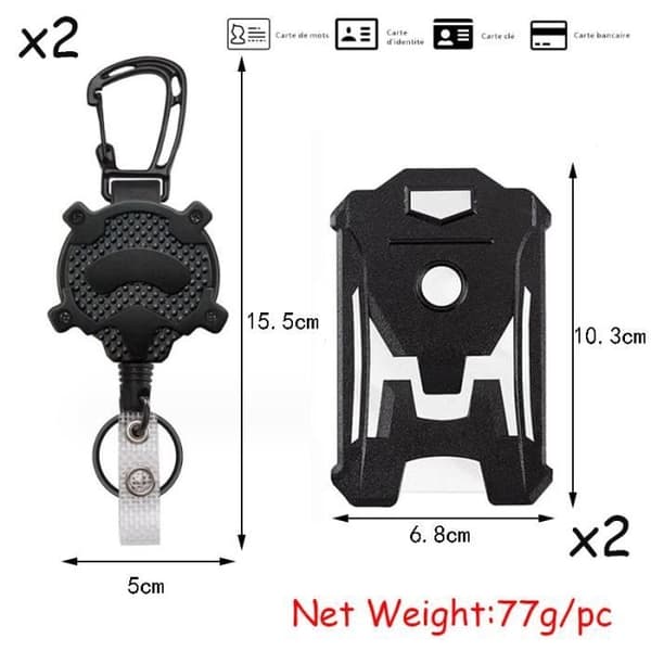 (Sort) Badgeholder - Uspecificeret - Udtrækkelig - Sort - 2 stk. - Holdbart stålkabel Black