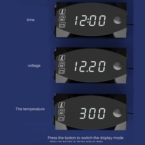 DDN14274-12V 3 i 1 Digital LED Display Voltmeter Ur Termometer Indikator Måler Panel Meter Til Bil Motorcykel-lys