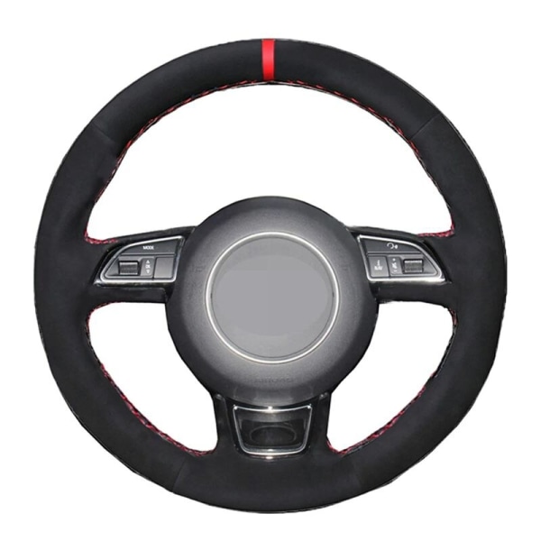(stil 2) Cover Handsydd Mjukt Svart Äkta läder Mocka Bilrattskåpa För Audi A1 A3 A5 style 2