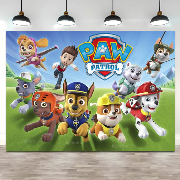 Paw Patrol Födelsedagsfest Bakgrund Pojke Baby shower Fotografi Bakgrund Valp Hund Tema Banner Fotostudio Dekoration Paw Patrol Polyester 150x100cm