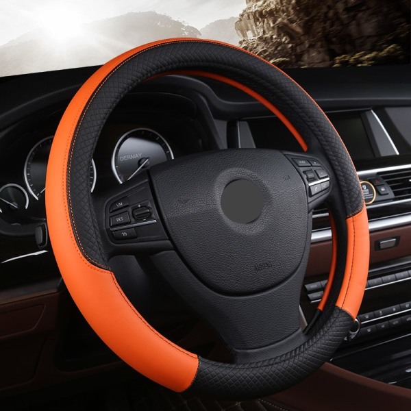 (Orange)PU-läder Universal cover 38CM Bilstyling Sportbilrattkåpor Antisladd biltillbehör Orange