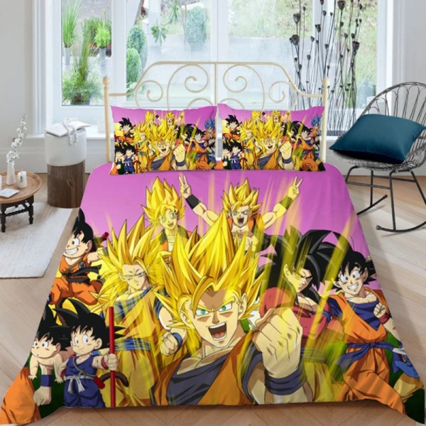 Dragon Ball Z Cover SET Anime Figur Son Goku Printed Sängkläder Säng Spead Barn Sovrum Säng Cover Sängkläder Set 2 EU 240x220cm 3pcs