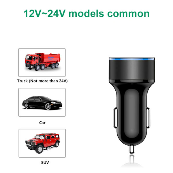 Cigarette Lighter Socket Dual USB 2 Port Biloplader Adapter 3.1A Aluminiumlegering Cigarette Lighter Adapter Voltmeter LCD Display