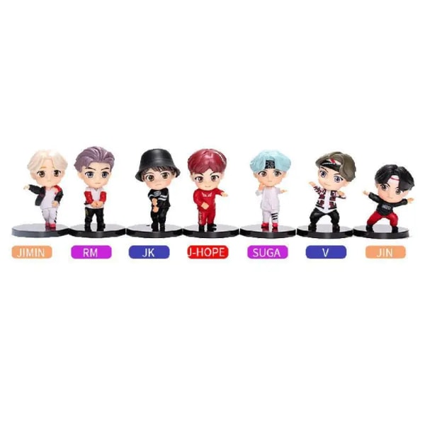 7 st/ set Bangtan Pojkar Grupper Rm Jin Suga Jhope Jimin V Jungkook Docka Modell Leksak Action Figur Star Idol Söt Army Present för barn 7pcs set B