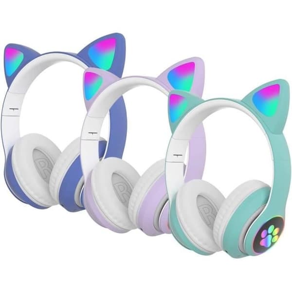 Sødt Katteøre Trådløst Gaming Headset til Piger - Stereo Støjreducerende - Bluetooth blue