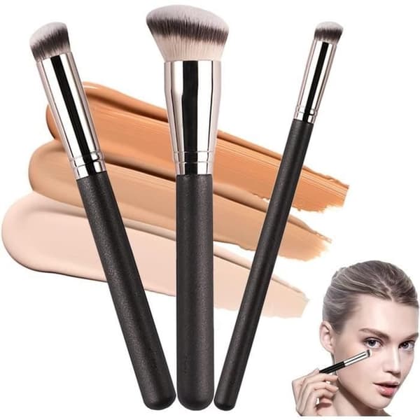 3 stk. Foundationbørste, Concealerbørste, Professionel makeupbørste til ansigtsmakeup