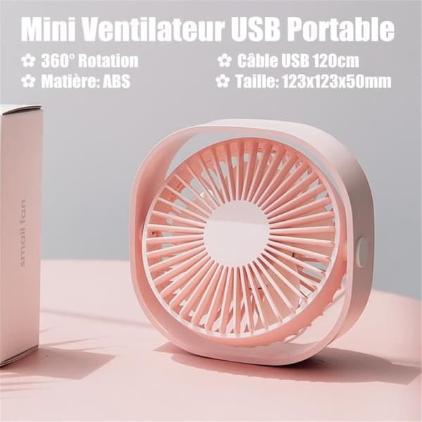 Mini Portabel USB-fläkt 360° Rotation - Kylande Luftkonditionering Kontor Sovrum SOMMAR Camping ROSA
