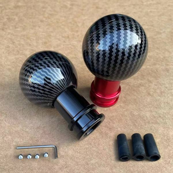 Universal bilväxelknapp Växelspak Rund kulform Vattenöverföringstryck Kolfiber 3 st Adapter M12 M10 M8-Silver Silver