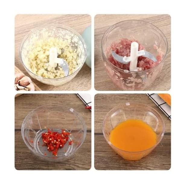 5 sekunders manuell hackare, 900 ml, Hacka, Tärna, Blanda, Grönsaker, Nötter, Lök, Rostfria stålblad, Snabb matlagning och